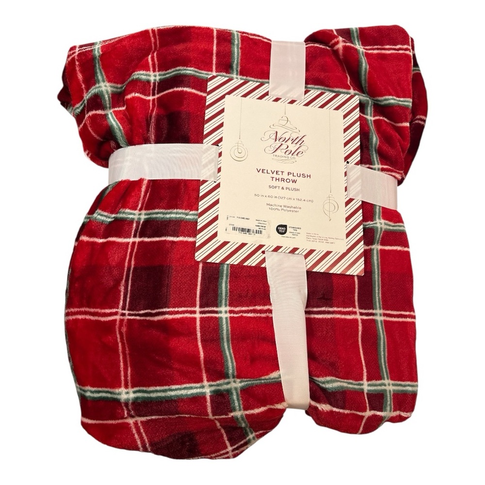North Pole Red Plaid velvet Plush Throw